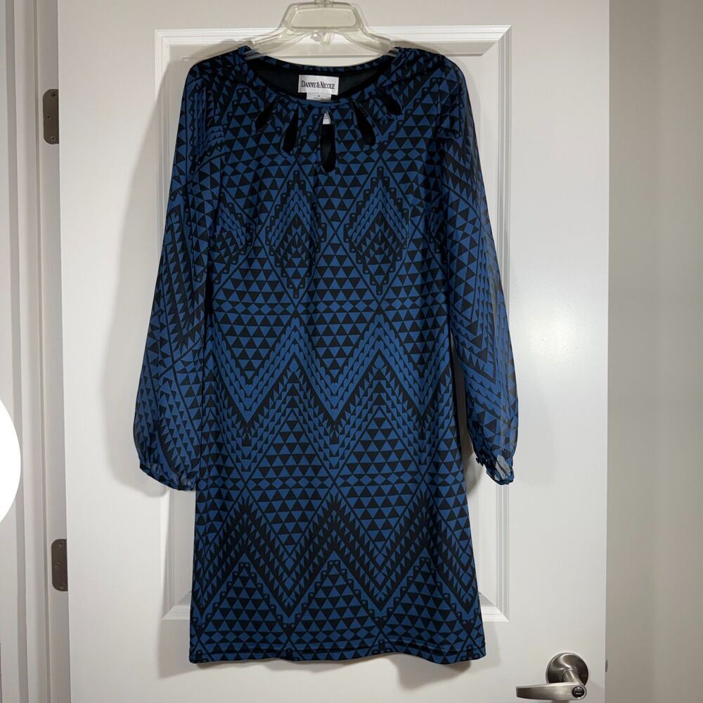 Danny & Nicole Blue Black Geometric Shift Dress Sz M